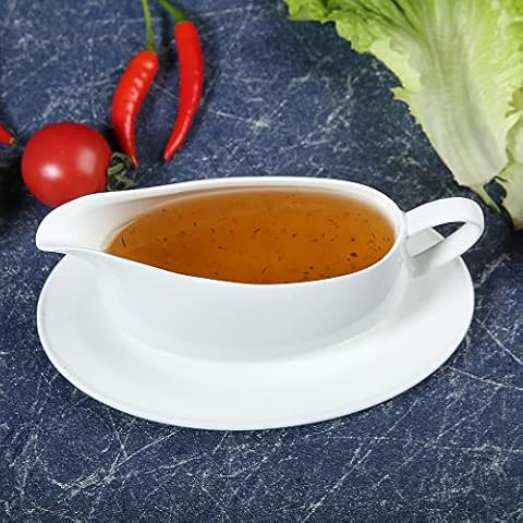 Sauciere mit ergonomischem Griff, 400 ml, weißes feines Porzellan mit großem tropffreiem Ausguss Cover