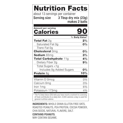 Image of PBfit No Bake Peanut Butter & Cocoa Protein Ball Mix, 8g Protein, Made with Chia Seeds & Whole Grain Oats, Gluten Free, Vegan Snacks, 10.58 Oz Bag