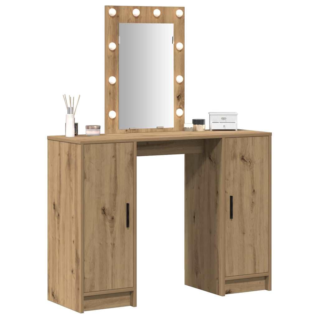 Tavolo da trucco marrone in legno ingegnerizzato 102 x 33 x 135 cm con luce LED integrata USB specchio piano cassetti organizzatore per camera da letto e postazione make up donna