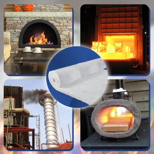 Ceramic Fiber Insulation Blanket - 2\" Thick x 24” x 12\" - 2400F 8# - High Temperature Fire Proof Insulation Baffle for Stove, Forge, Furnace, Kiln, Chimney, Boiler, Fire Brick, Fireplace, Pizza Oven