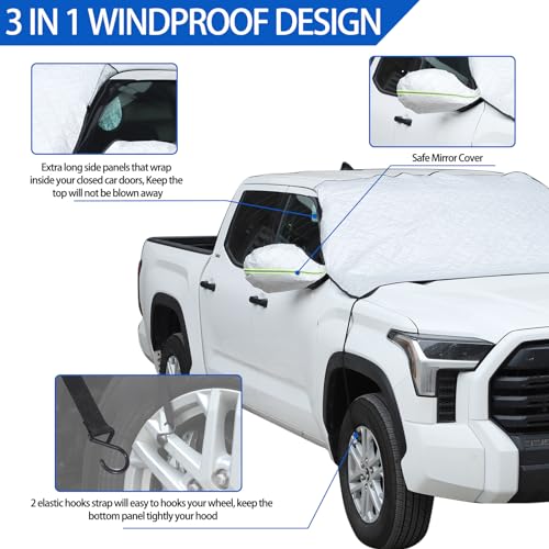 Image of Windshield Snow Cover Fit for Toyota Tundra 2022-2024, Front Windshield Cover for Ice and Snow, Windshield Ice Cover Protects from Rain, Sun, Frost (Silver)