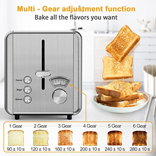 WHALL® Toaster Stainless Steel, 6 Bread Shade Settings, 1.5in Wide Slot, Bagel/Defrost/Cancel Function, Removable Crumb Tray, High Lift Lever, for Various Bread Types - Image 5