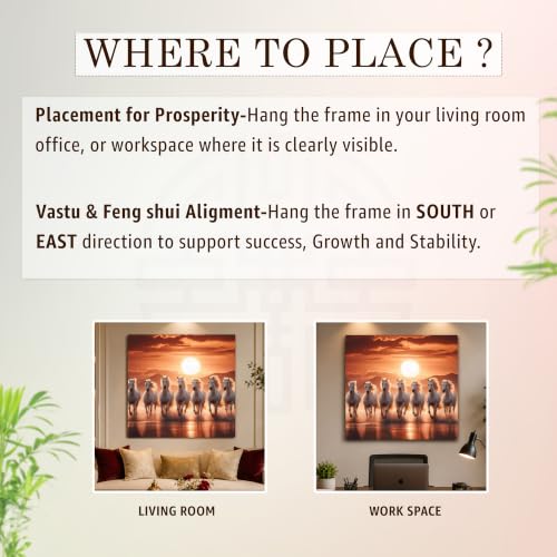 Image of PAINTINGMANTRA 7 White Running Horses Vastu Framed Wall Art Painting for Living Room, Seven Running Horses Poster with frame for Wall, Decoration item for bedroom, 13x17.5 Inch