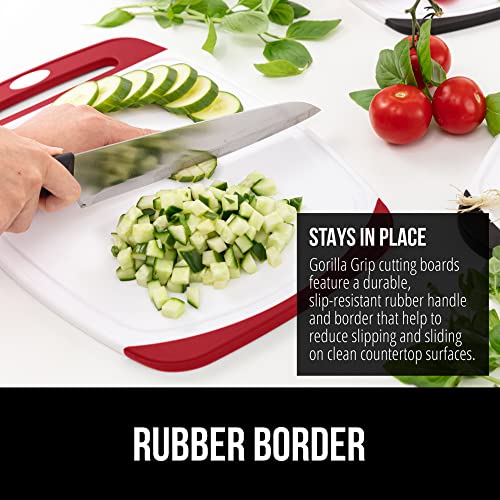 Gorilla Grip Durable Kitchen Cutting Board Set Of 3, Bpa Free, Large Dishwasher Safe Reversible Plastic Boards, Nonslip Handle And Border, Deep Grooves, Chopping Food, Baking Cooking Meat, Red #TOP2