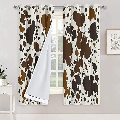 Zmcongz Cow Skin Room Darkening Thermal Insulated Window Curtain Abstract Animal Print Rustic Spotted Cow Texture Thermal Insulated Curtains For Living Room W55 X L63 Inch #TOP5