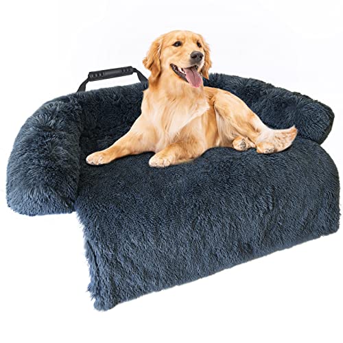 Calming Dog Bed, Dog Couch Bed Soft Plush Non-Slip Washable Dog Sofa Bed, Waterproof Furniture Cover Protector Dog Couches For Small Dogs - Dark Grey #TOP24