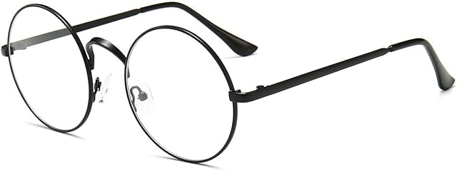 Dollger Retro Round Glasses Clear Lens Non-Prescription for Men Women Metal Frame Cosplay Glasses