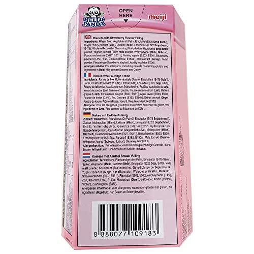 Image of Meiji Hello Panda Biscuits with Strawberry Flavoured Filling (Pack of 6X47g)| Bite Sized Biscuits filled with Strawberry flavoured Cream