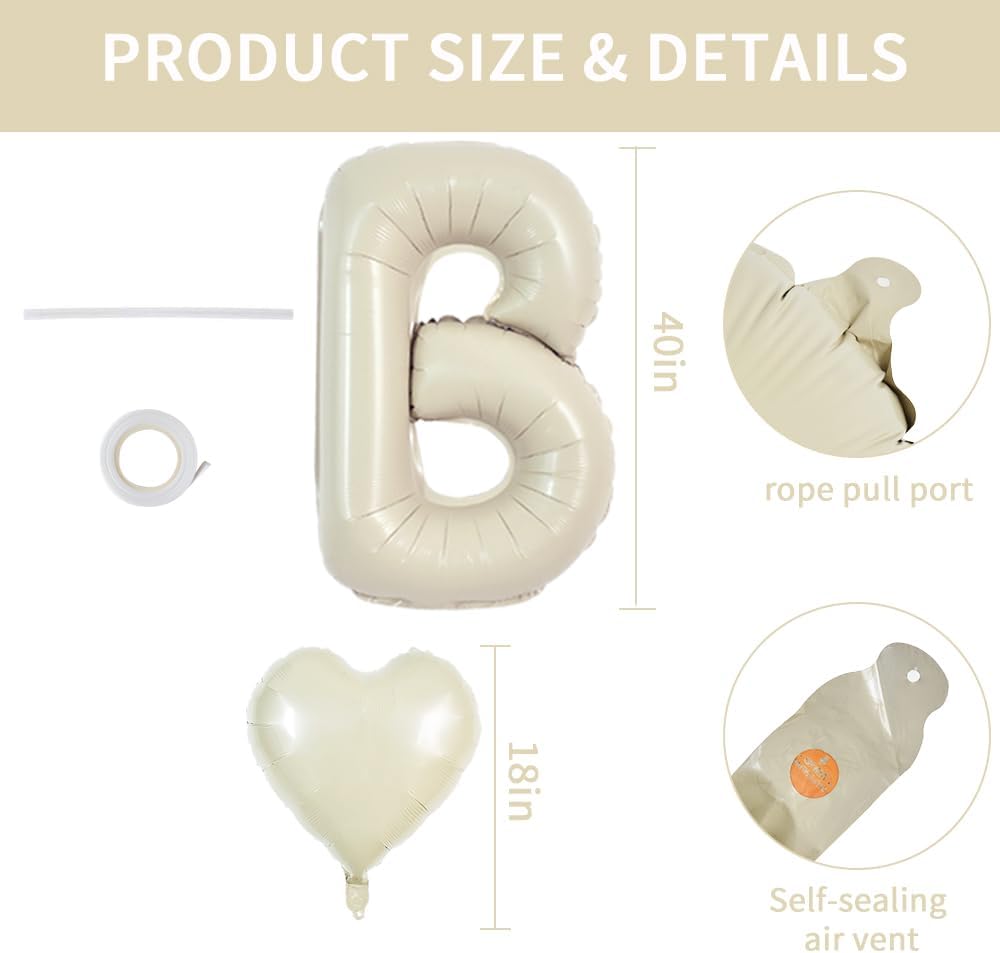 TONIFUL 40 Inch Large Cream White Bride Balloons, Giant Ivory Alphabet Big Balloons Banner for Wedding Marriage Bachelorette Bridal Shower Engagement Bride To Be Party Decorations and Supplies image 2