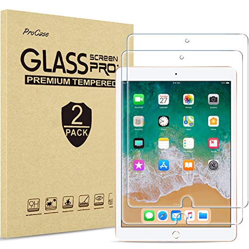 [2 Pezzi]ProCase Pellicola Protettiva per iPad 9.7 (2018/2017,5a/6a Gen), iPad Pro 9.7 2016, iPad Air 2/ iPad Air, Vetro Temperato [Alta HD Trasparenza, Anti-Impronte Digitali/Graffi/Agli Urti/Olio]