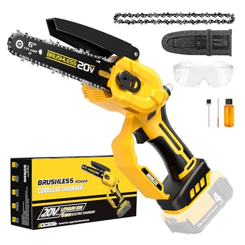 Cordless Mini chainsaw Compatible With Dewalt Battery 20V MAX,6 Inch Brushless chainsaw With Automatic Chain Tensioning Device&Auto Oiler,Portable Power Chainsaw for Logging|Tree Trimming (No Battery)