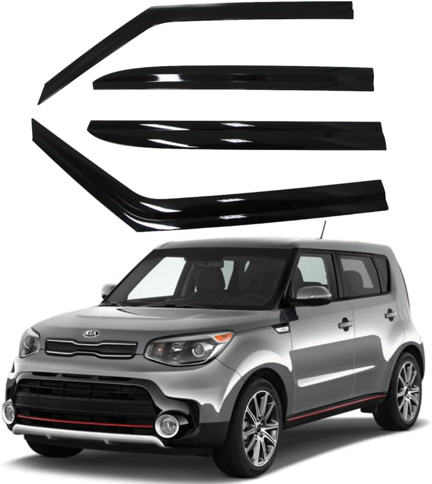 AUTOCLOVER Tape-On Rain Guards Window Visors 6 Pcs Set for Kia Soul 2020 2021 2022 2023 2024 2025 / Window Deflectors, Out-Channel Vent Shades (Smoked)