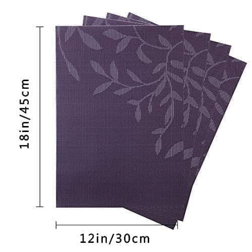 Feinerman 6 Pcs PVC Woven Vinyl Heat-Resistant Placemats Set for Dining Table, Non-Slip & Stain-Resistant, Washable Dinner Table Mats for Kitchen, Dining Room, and Restaurant Use (Violet) 2