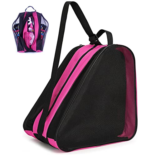 Kefiyis Roller Skate Bag - Unisex Ice Skate Bag with Adjustable Shoulder Strap - Breathable Oxford Cloth Skating Shoes Storage Bags Roller Skating Accessories Pink