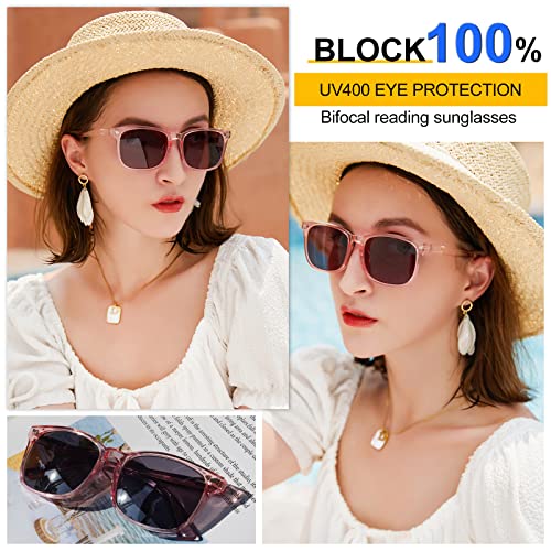 MARE AZZURO Bifocal Reading Sunglasses Women Trendy Square Outdoor Readers 1.00 1.50 2.00 2.50 3.00 3.50 4.00 (Pink, 200)2