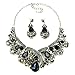 Affordable Wedding Jewelry Black Gray Rhinestone Crystal Statement Silver Chain Necklace Earrings Set