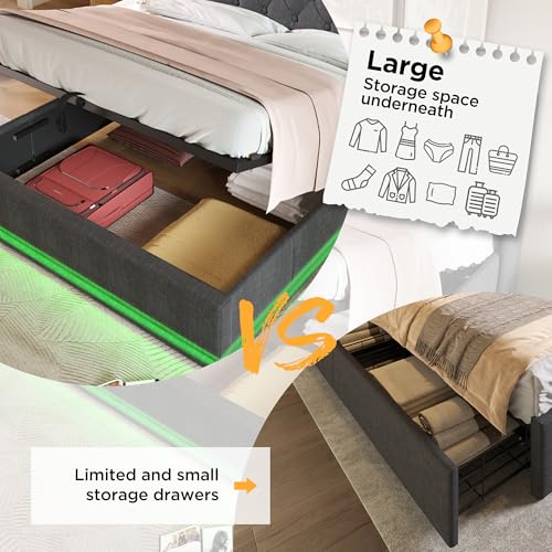 Ball & Cast King Size Ottoman Bed With 360 Surround Led Function,Hydraulic Storage Bed Frame With Large Storage Space, 5Ft King Size Bed Frame With Charging Function,150X200,Pu, Grey - 6