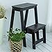 Stołek Drabinkowy, Stołek Ze Schodami 2-Poziomowymi Drabina Z Litego Drewna Składany Stołek Drabinkowy-Wewnętrzny Bieżnik Wysoka Drabina Wielofunkcyjny Łatwy Do Przechowywania/Czarny