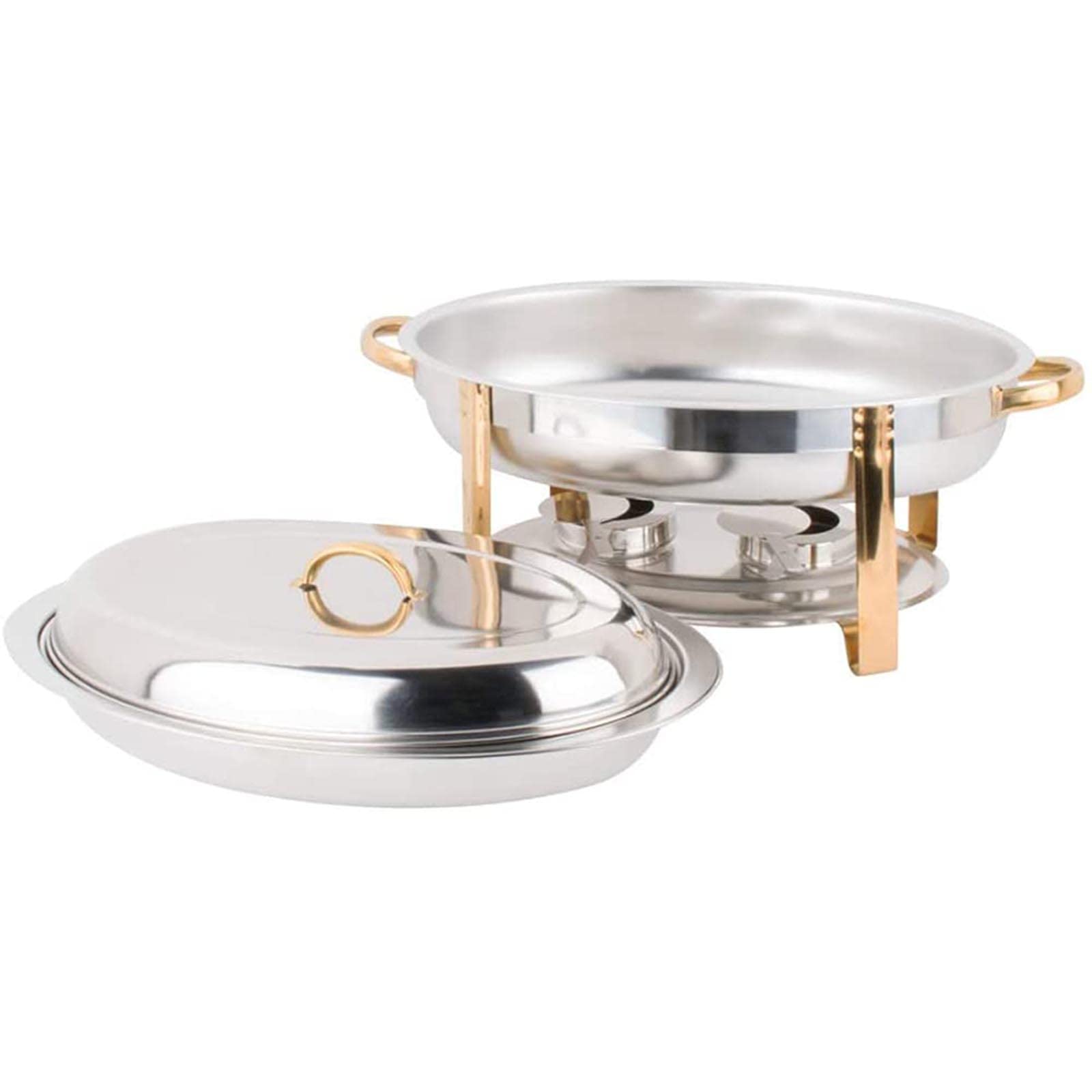 Chafing Dish Ovale, Set scaldavivande da 6 Litri con Coperchio, Supporto per pentola d'Acqua e Supporto per combustibile per Catering, Feste, Matrimoni, cene, Oro