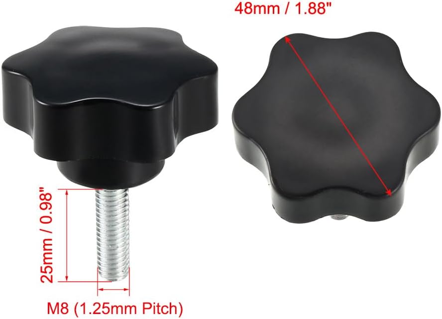 uxcell Clamping Screw Knob, 48mm Dia Plum Hex Shaped Grips Star Knob M8 x 25mm Male Thread, 2pcs