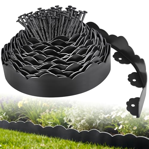 50 FT Landscape Edging Border with 75 Spikes 2.8 Inch Tall Garden Edging Border Flexible Plastic No Dig Lawn Edging Border for Flower Beds Landscaping Yard Pathway Paver Tree Fence Edging (Black)