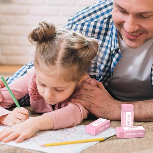 SIKAO Pinke Radiergummis, 6er Pack – Radiergummi Mädchen & Schule, Latexfrei & Weich – Bunte Block-Radierer für sauberes Radieren, Ideal für Hausaufgaben, Malen, Basteln & Einschulung (Pink Edition)