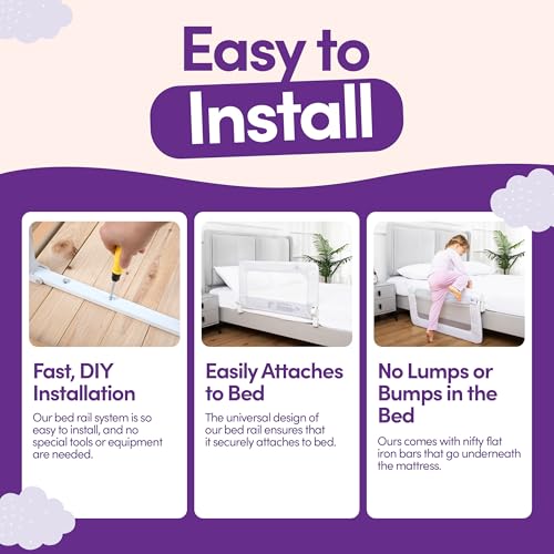 ComfyBumpy Toddler Bed Rail Guard | Bed Rails for Kids, Twin, Full, Queen & King Size Bed - Adjustable Bed Rail for Toddlers - Swing Down Baby Bed Side Rail - White, Regular (35.5" x 19.5")