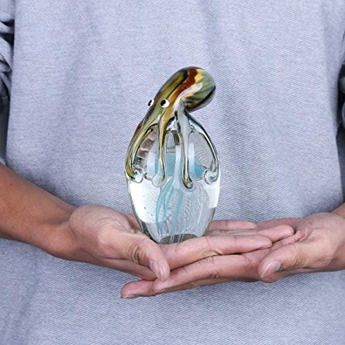 H&D HYALINE & DORA HandBlown Jellyfish&Octopus Ornament,Art Glass Animal Figurine Paperweight,Glass Home Table Decor
