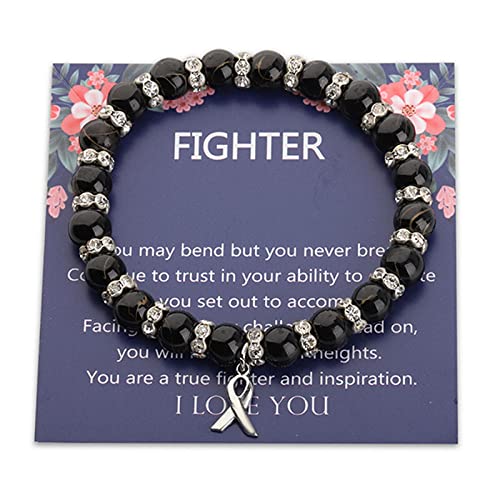 CENWA - Melanoma Cancer Awareness Gift Black Ribbon Bracelet Skin Cancer Survivor Narcolepsy Awareness Encouragement Gift (black FIGHT br CA)
