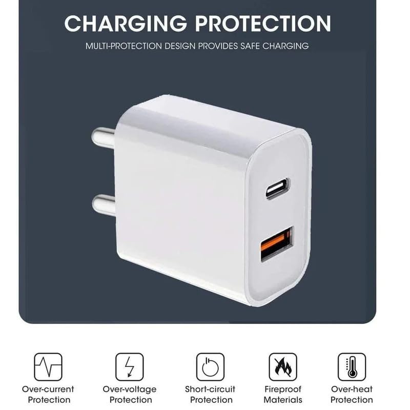 Image of 45W Dual Port GaN Charger, USB & Type C Port with QC & PD Technology Compatible with MacBook & Type-C Laptop Charging, iPhone, iPad, Samsung, Redmi, Mi, Oneplus, Oppo, Vivo - KF
