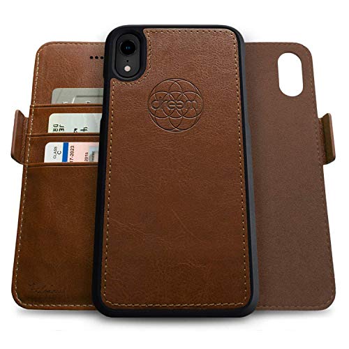40% Off Discount dreem Fibonacci 2-in-1 Wallet-Case for iPhone XR, Magnetic Detachable Shock-Proof TPU Slim-Case, RFID Protection, 2-Way Stand, Luxury Vegan Leather, GiftBox - Chocolate