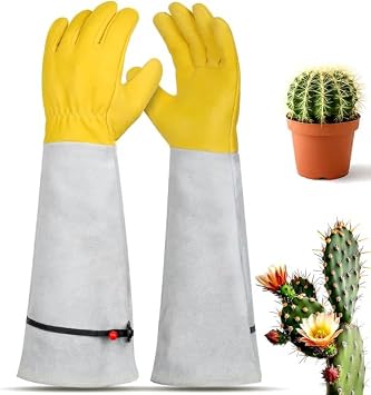 Gardening Gloves for Women/Men - Adjustable Cuff Goatskin Leather Elbow Long Sleeve Garden Gloves Gauntlet Puncture Thorn Proof Cactus Planting Rose Pruning Gloves Protective Work Gardener Gifts