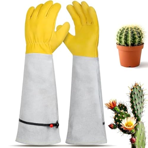 Gardening Gloves for Women/Men - Adjustable Cuff Goatskin Leather Elbow Long Sleeve Garden Gloves Gauntlet Puncture Thorn Proof Cactus Planting Rose Pruning Gloves Protective Work Gardener Gifts