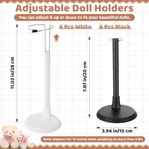 Image of Yaocom 12 Pcs Doll Stands for 8 to 14 Inches Adjustable Dolls Figure Stand Display with Expandable Waist Wire Action Doll Stands Display Rack for Home Shop Birthday Party Favor (Black, White)
