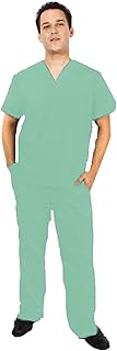 ACTIVE UNIFORMS Men Scrub Set Medical Scrub Top and Pants(Surgical Green, Large)