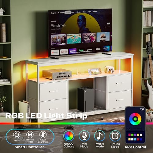 image for Huuger TV Stand Dresser with Power Outlets and LED Lights, 4 Drawers E