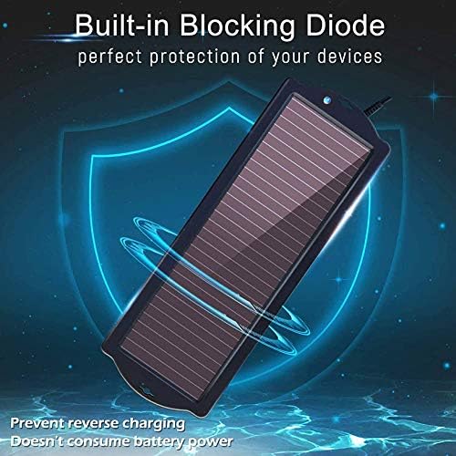 TRAMILY Solar Car Battery Trickle Charger,12V 2.5W Waterproof Portable Amorphous Solar Panel with Cigarette Lighter Plug Battery Clamp for Automotive,Motorcycle,Boat,Marine,RV,Trailer,Snowmobile,etc.