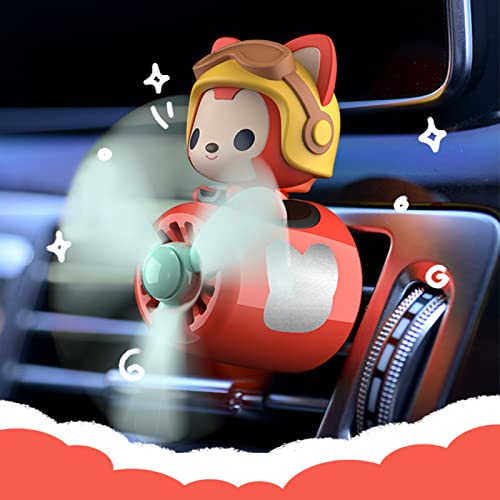 Image of 2 Pieces Car Air Fresheners, Cute Bear Pilot Car Diffuser, Propeller Air Outlet Vent Fresheners, Suitable for Automotive Interior Decoration (Red+Silver)