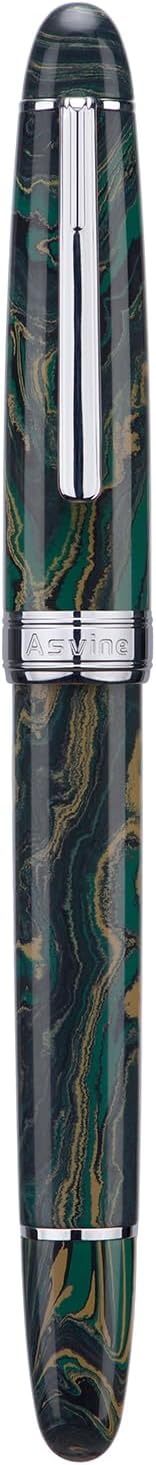 Asvine J16 Ebonite Fountain Pen Green, Jowo Broad Nib Piston Filling, Ink Window Design with Wrench and Pen Box