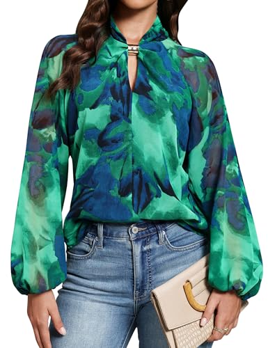 Blooming Jelly Women's Dressy Casual Blouses Business Fall Outfits Matel V Neck Long Sleeve Shirts Trendy Work Tops