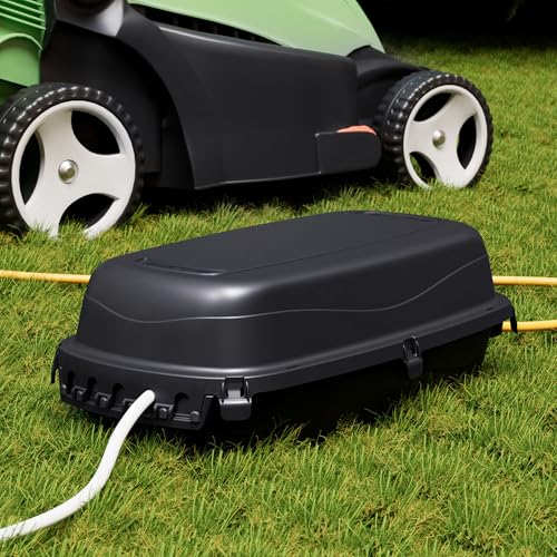 D-Line Outdoor Weatherproof Electrical Cable Box, IP54 Rated for Safe Outdoor Use, Power Strip Enclosure, Plug Protector, Garden Extension Cord Cover - 11.4in (L) x 4.92in (W) x 4.33in (H) - Black