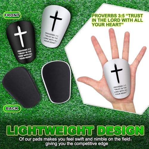 PullCrease 2 Pairs Mini Soccer Shin Guards Christian Faith Cross Small Shin Guards with Bible Verse Religious Soccer Football Pads for Kids Adult(Black, White,3.15 x 1.97 Inches,Proverbs 3:5) - Thumbnail 2