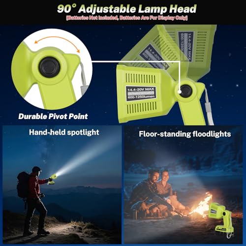Image of Work Light Compatible with Ryobi 18V Battery, Work Lights 1250LM 18W with USB & Type-C Output Port, Portable Flashlight Spotlight & Floodlight 2 in 1 for Home Repair Lighting [ No Battery ]