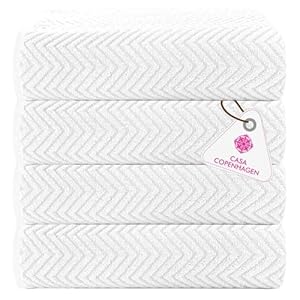 Casa Copenhagen Wave Textured 4-delige cadeauset: XL-designerhanddoeken van 100% Egyptisch katoen – Wit, 70x140 cm, 4 badhanddoeken voor de badkamer (De perfecte cadeauset voor dames & heren)