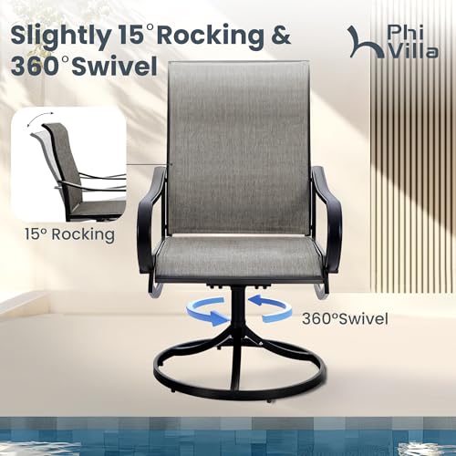 Image of PHI VILLA Swivel Patio Dining Chairs Set of 6, Textilene Mesh Fabric, Brown | High back ergonomic backrest. Black E-coated metal frame for outdoor, deck, lawn, garden. Rust-resistant, easy-clean