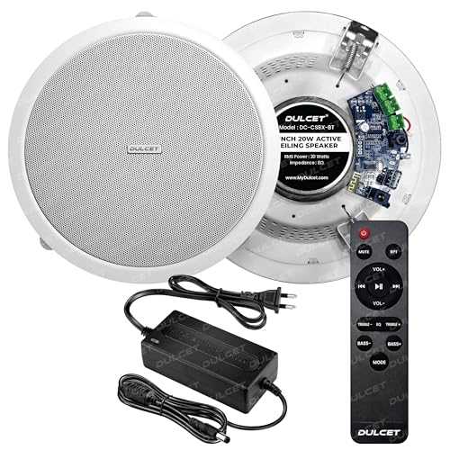Image of DULCET DC-CS8X-BT White 8 inch 20W Full Range Active Bluetooth Ceiling Speaker with inbuilt Amplifier-Supports Upto 3 Passive Ceiling Speakers (Passive Speakers to be Purchased Separately)