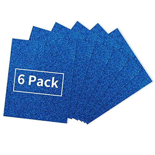 Vinylrus Blue Glitter Heat Transfer Vinyl Bundle - 6 Sheets 12"×10" Iron On Vinyl For Shirts, Htv Vinyl Easy To Cut & Weed & Transfer #TOP15