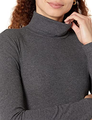 Amazon Essentials Women's Slim-Fit Layering Long Sleeve Knit Rib Turtleneck Top (Available In Plus Size), Pack Of 2, Black/Charcoal Heather, Small #TOP26