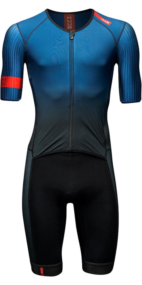 Huub 2025 Pro Aero Herren-Trianzug mit offenem Reißverschluss, Blau/Schwarz