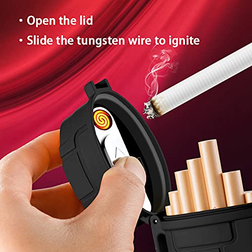 Miniatura 4 de Estuche de cigarrillos con encendedor eléctrico recargable por USB y cordón para todo el paquete de cigarrillos, 20 piezas impermeable portátil para